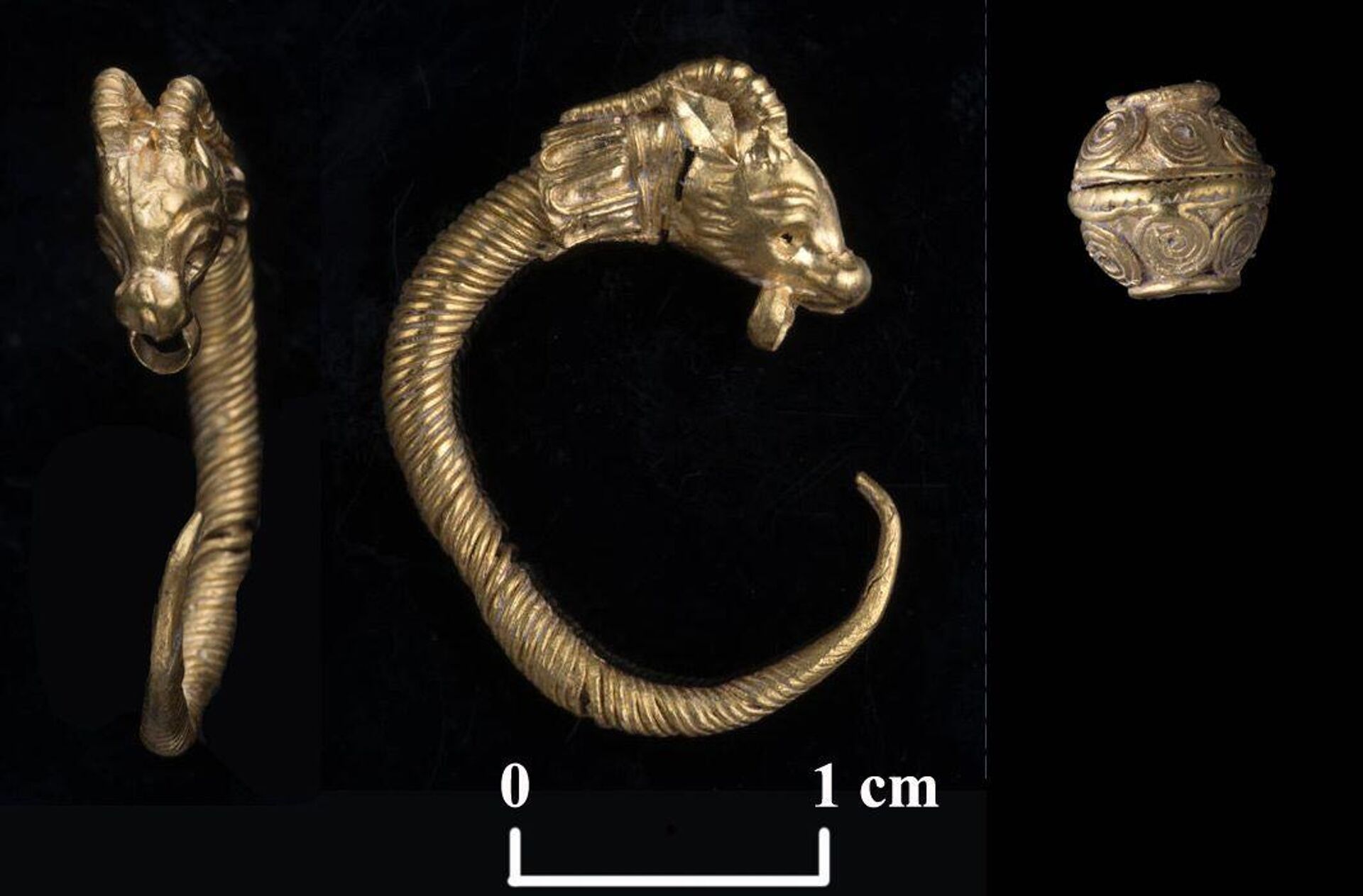 O brinco de ouro e a conta de ouro descobertos na Cidade de Davi do mesmo período. O brinco de ouro e a conta de ouro descobertos na Cidade de Davi do mesmo período.