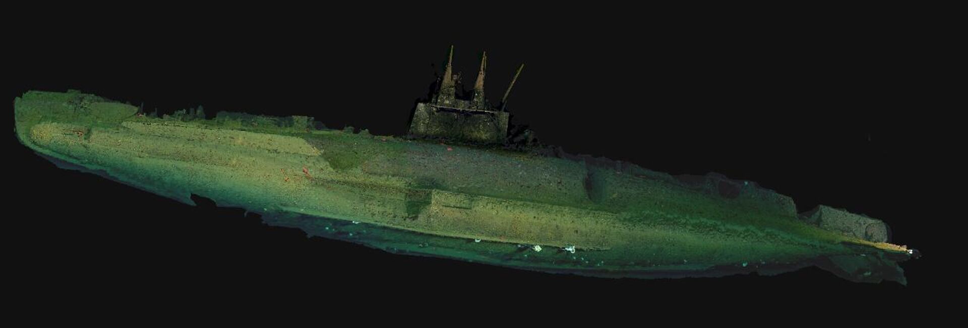 Reconstrução fotogramétrica do submarino USS F-1 no fundo do mar a oeste de San Diego, Califórnia. Reconstrução fotogramétrica do submarino USS F-1 no fundo do mar a oeste de San Diego, Califórnia.
