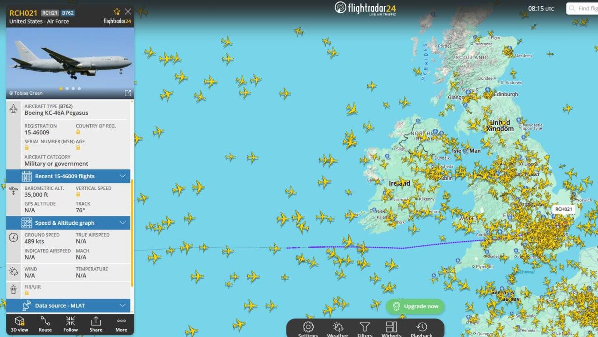 Número de aviões de reabastecimento dos EUA se dirige ao Atlântico Norte e a ilhas britânicas