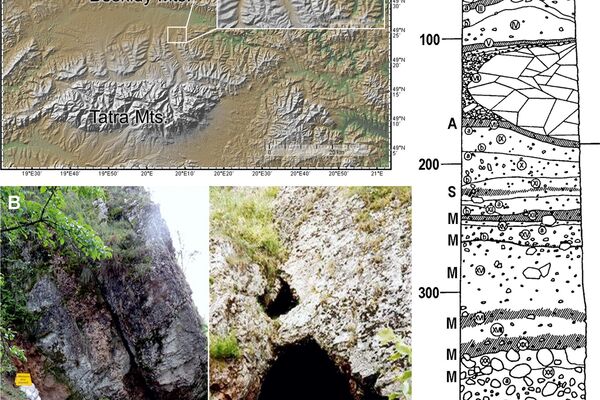 A) Caverna Oblazowa georreferenciada com escala; B) fotos da entrada da caverna que se localiza na fronteira sul da Polônia A) Caverna Oblazowa georreferenciada com escala; B) fotos da entrada da caverna que se localiza na fronteira sul da Polônia - Sputnik Brasil