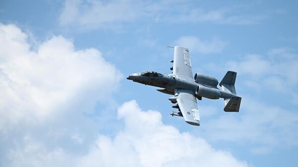 Um A-10 Thunderbolt II da Força Aérea dos EUA, do 74º Esquadrão de Caça da Base Aérea de Moody, Geórgia, realizando teste no Campo de Combate Eletrônico Poinsett, em Wedgefield, Carolina do Sul, 25 de junho de 2025 - Sputnik Brasil