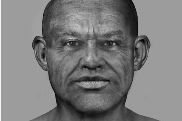 a) Representação facial final do indivíduo Nuwayrat; b) Ajuste virtual do crânio e reconstrução facial; c) Esqueleto parcialmente completo do indivíduo Nuwayrat - Sputnik Brasil