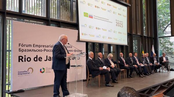Embaixador da Rússia no Brasil, Alexey Labestskiy durante encontro de empresários russos e brasileiros no Rio de Janeiro, às margens da Cúpula do BRICS. Rio de Janeiro, Brasil, 3 de junho de 2025 - Sputnik Brasil