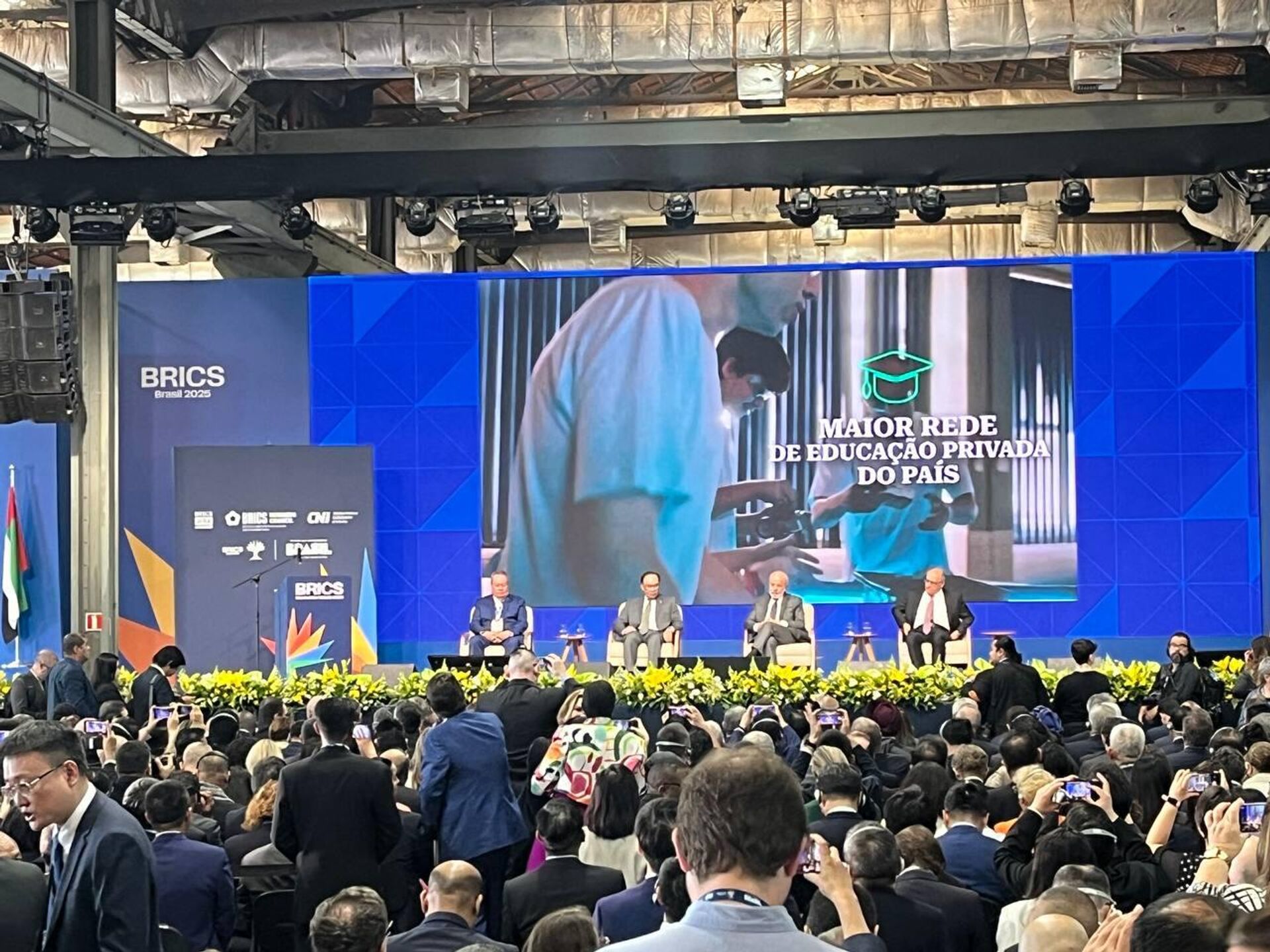 Durante a abertura do Fórum Empresarial dos BRICS, neste sábado (5), o presidente Luiz Inácio Lula da Silva Durante a abertura do Fórum Empresarial dos BRICS, neste sábado (5), o presidente Luiz Inácio Lula da Silva