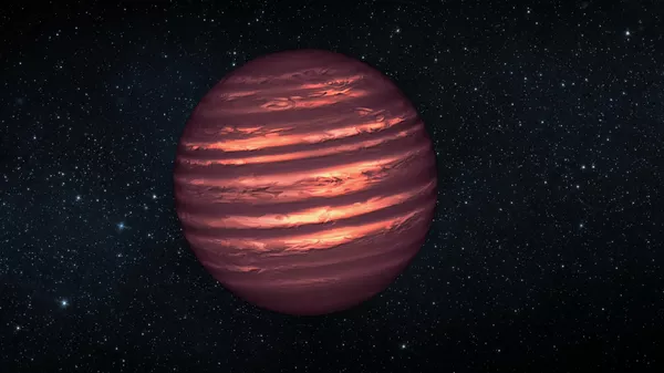Concepção artística ilustrando a anã marrom chamada 2MASSJ22282889-431026 feita a partir de dados para aprender mais sobre sua atmosfera turbulenta coletados pelos telescópios espaciais Hubble e Spitzer da NASA - Sputnik Brasil