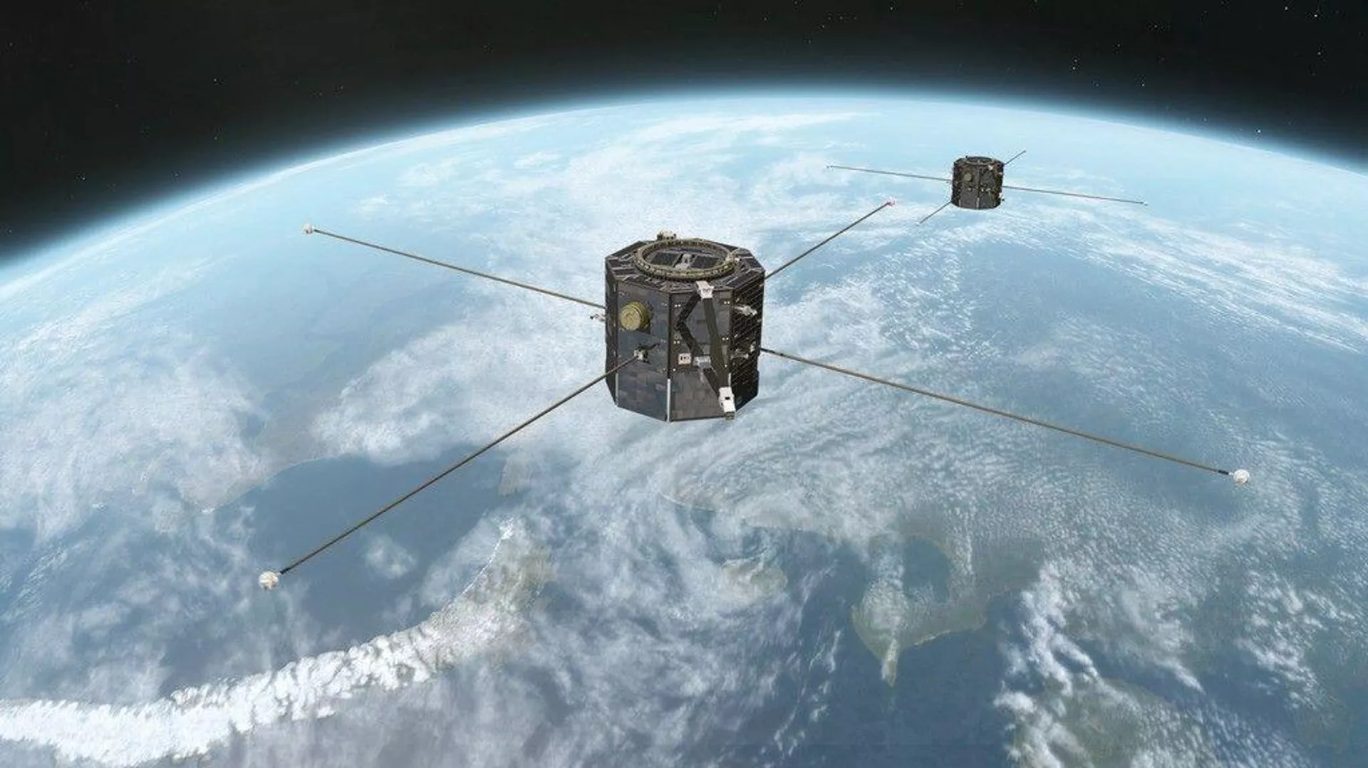 Concepção artística retrata os satélites gêmeos TRACERS da NASA no espaço Concepção artística retrata os satélites gêmeos TRACERS da NASA no espaço - Sputnik Brasil, 1920, 15.06.2026