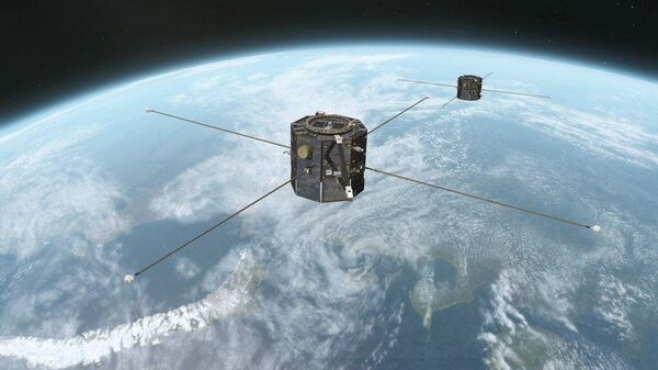 Concepção artística retrata os satélites gêmeos TRACERS da NASA no espaço - Sputnik Brasil