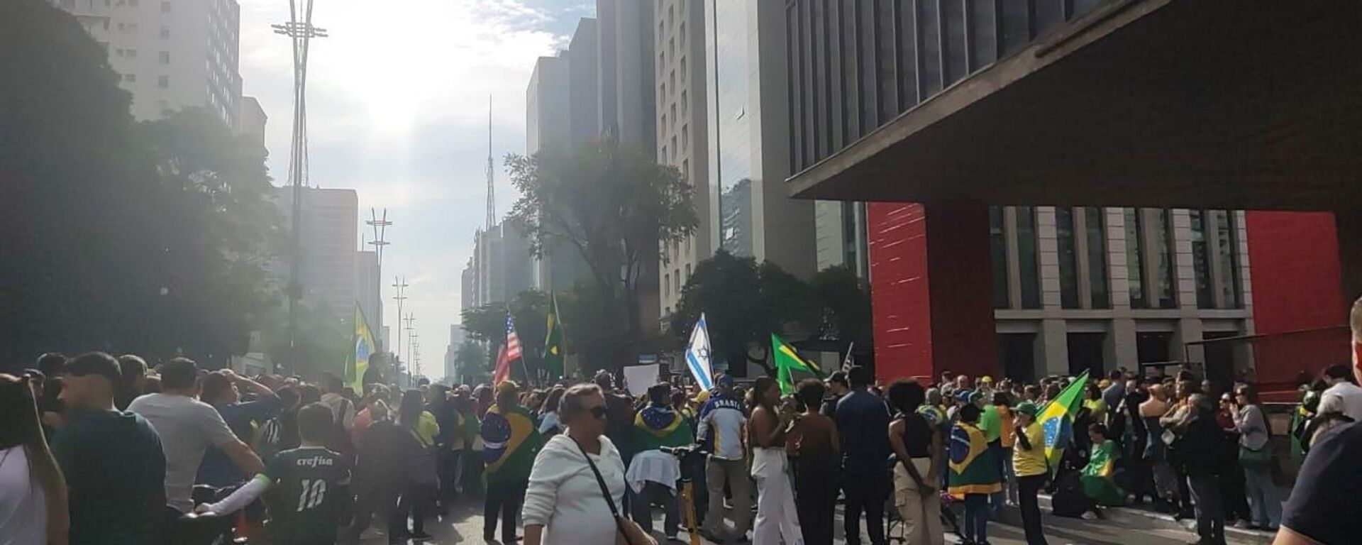 Apoiadores de Jair Bolsonaro se reúnem na Avenida Paulista, em São Paulo. Brasil, 20 de julho de 2025 - Sputnik Brasil, 1920, 20.07.2025