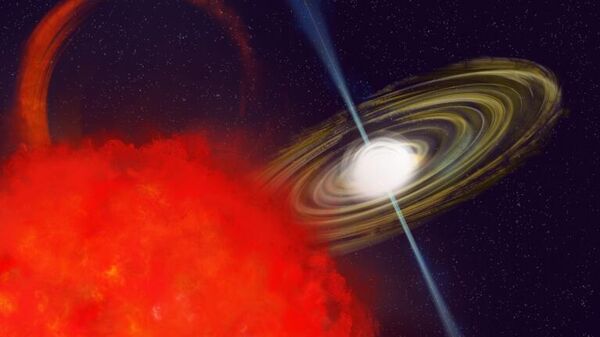 Impressão artística do transiente de longo período (LPT, na sigla em inglês), CHIME J1634+44 é considerado o LPT mais brilhante e polarizado já encontrado - Sputnik Brasil