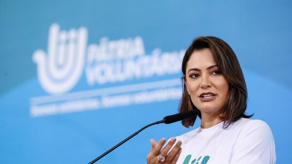 Michelle Bolsonaro, esposa do ex-presidente Jair Bolsonaro, em um evento em Brasília, no Distrito Federal. 26 de agosto de 2021. - Sputnik Brasil