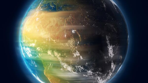 Imagem modelada digitalmente exibe uma representação da Terra girando no espaço. Elementos desta imagem (textura do mapa da Terra) foram fornecidos pela NASA - Sputnik Brasil