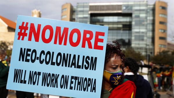 Protestos de comunidade etíope no Líbano em frente à unidade das Nações Unidas contra a intervenção de potências europeias no país. Beirute, 5 de dezembro de 2021 - Sputnik Brasil