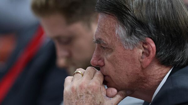 O ex-presidente Jair Bolsonaro (PL) durante interrogatório na Primeira Turma do Supremo Tribunal Federal (STF), no âmbito do inquérito da trama golpista. Brasília (DF), 9 de junho de 2025 - Sputnik Brasil