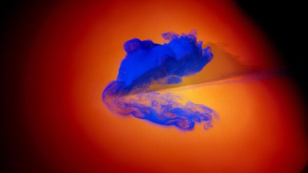 Esta imagem das simulações mostra como a colisão do corpo impactante com o núcleo de Júpiter produz padrões impressionantes de instabilidades fluidas à medida que os materiais se misturam - Sputnik Brasil