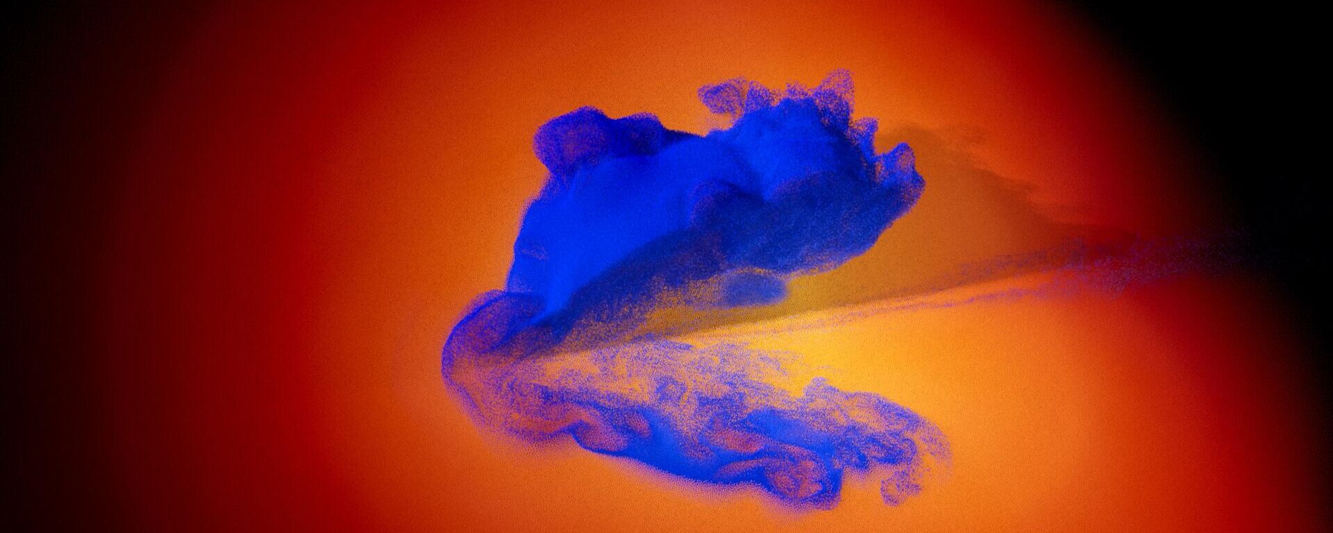 Esta imagem das simulações mostra como a colisão do corpo impactante com o núcleo de Júpiter produz padrões impressionantes de instabilidades fluidas à medida que os materiais se misturam Esta imagem das simulações mostra como a colisão do corpo impactante com o núcleo de Júpiter produz padrões impressionantes de instabilidades fluidas à medida que os materiais se misturam - Sputnik Brasil, 1920, 27.08.2025