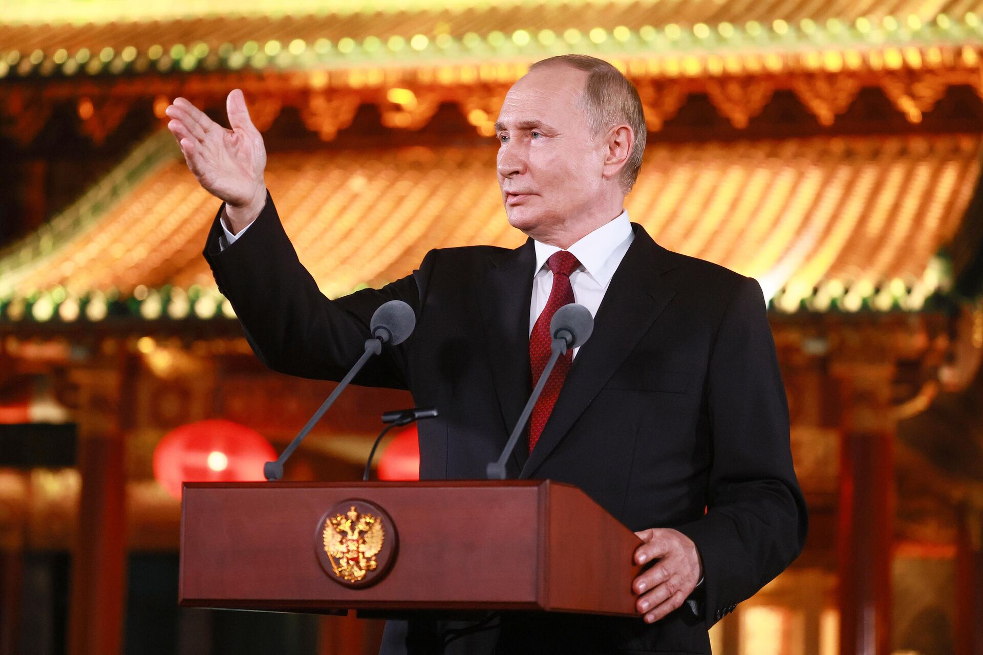 O presidente da Rússia, Vladimir Putin, durante coletiva de imprensa na China, em 3 de setembro, após encontro da Organização de Cooperação de Xangai O presidente da Rússia, Vladimir Putin, durante coletiva de imprensa na China, em 3 de setembro, após encontro da Organização de Cooperação de Xangai