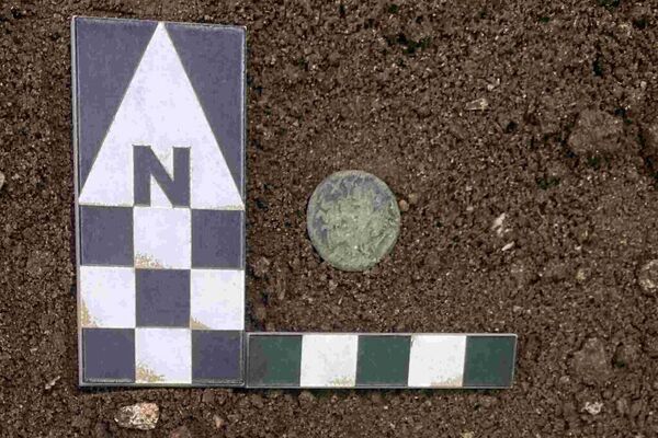 Um denário republicano romano recuperado no local da escavação Um denário republicano romano recuperado no local da escavação - Sputnik Brasil