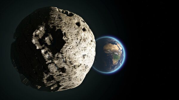 Gerada a partir de elementos fornecidos pela NASA, imagem mostra asteroide em rota de colisão com da Terra - Sputnik Brasil