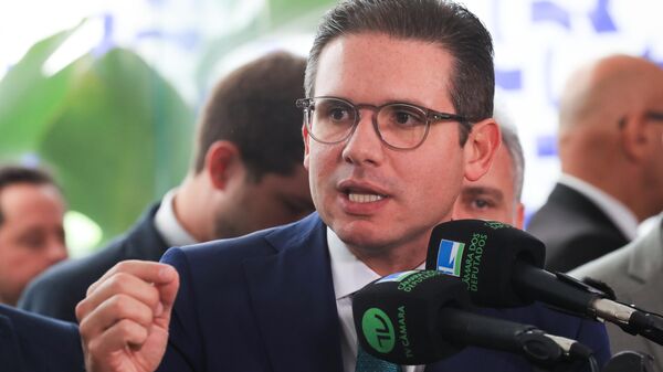 O presidente da Câmara dos Deputados, Hugo Motta, durante coletiva à imprensa após a reunião de lideres, Brasília, 29 de maio de 2025 - Sputnik Brasil