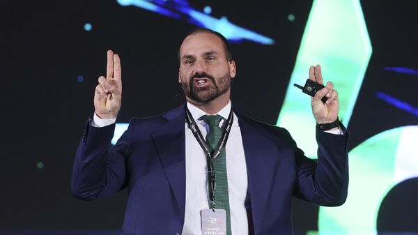 Eduardo Bolsonaro durante evento conservador no México, em agosto de 2024 - Sputnik Brasil