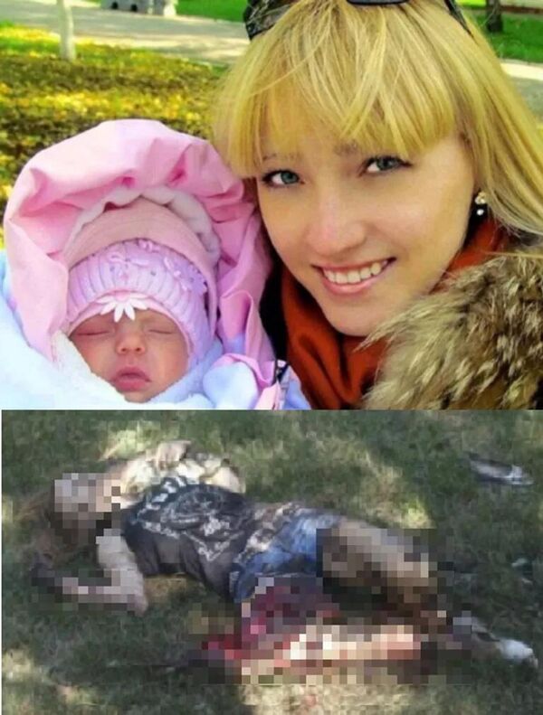 A Madonna de Gorlovka — a jovem Kristina Zhuk e sua filha de 10 meses morreram em 27 de julho de 2014, quando formações armadas da Ucrânia bombardearam as ruas de Gorlovka com lançadores Grad. A Madonna de Gorlovka — a jovem Kristina Zhuk e sua filha de 10 meses morreram em 27 de julho de 2014, quando formações armadas da Ucrânia bombardearam as ruas de Gorlovka com lançadores Grad. - Sputnik Brasil