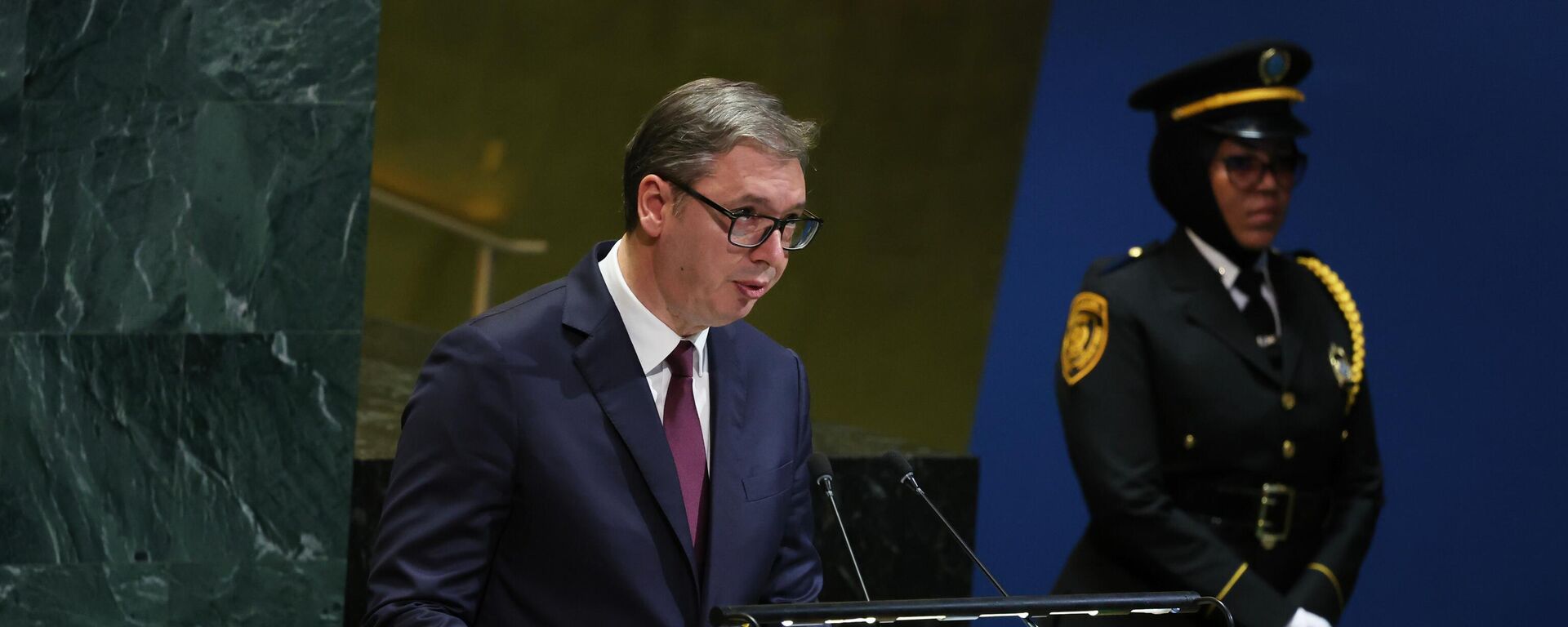 O presidente da Sérvia, Aleksandar Vucic, discursa na 80ª sessão da Assembleia Geral das Nações Unidas, em 24 de setembro de 2025 - Sputnik Brasil, 1920, 24.09.2025