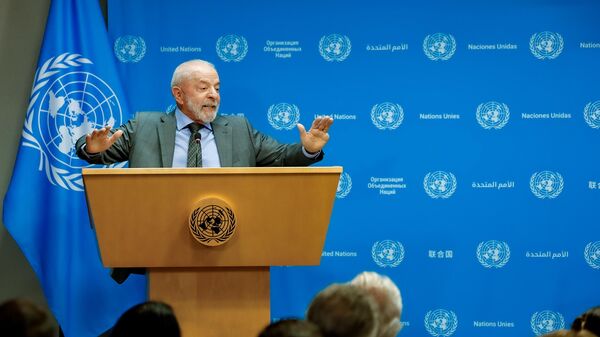 O presidente do Brasil, Luiz Inácio Lula da Silva, durante entrevista coletiva à imprensa na sede das Nações Unidas, Nova York, EUA, em setembro de 2025 - Sputnik Brasil