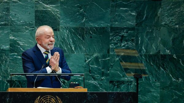O presidente do Brasil, Luiz Inácio Lula da Silva, durante a abertura da Assembleia Geral das Nações Unidas (AGNU), em Nova York, nos Estados Unidos, em setembro de 2025 - Sputnik Brasil