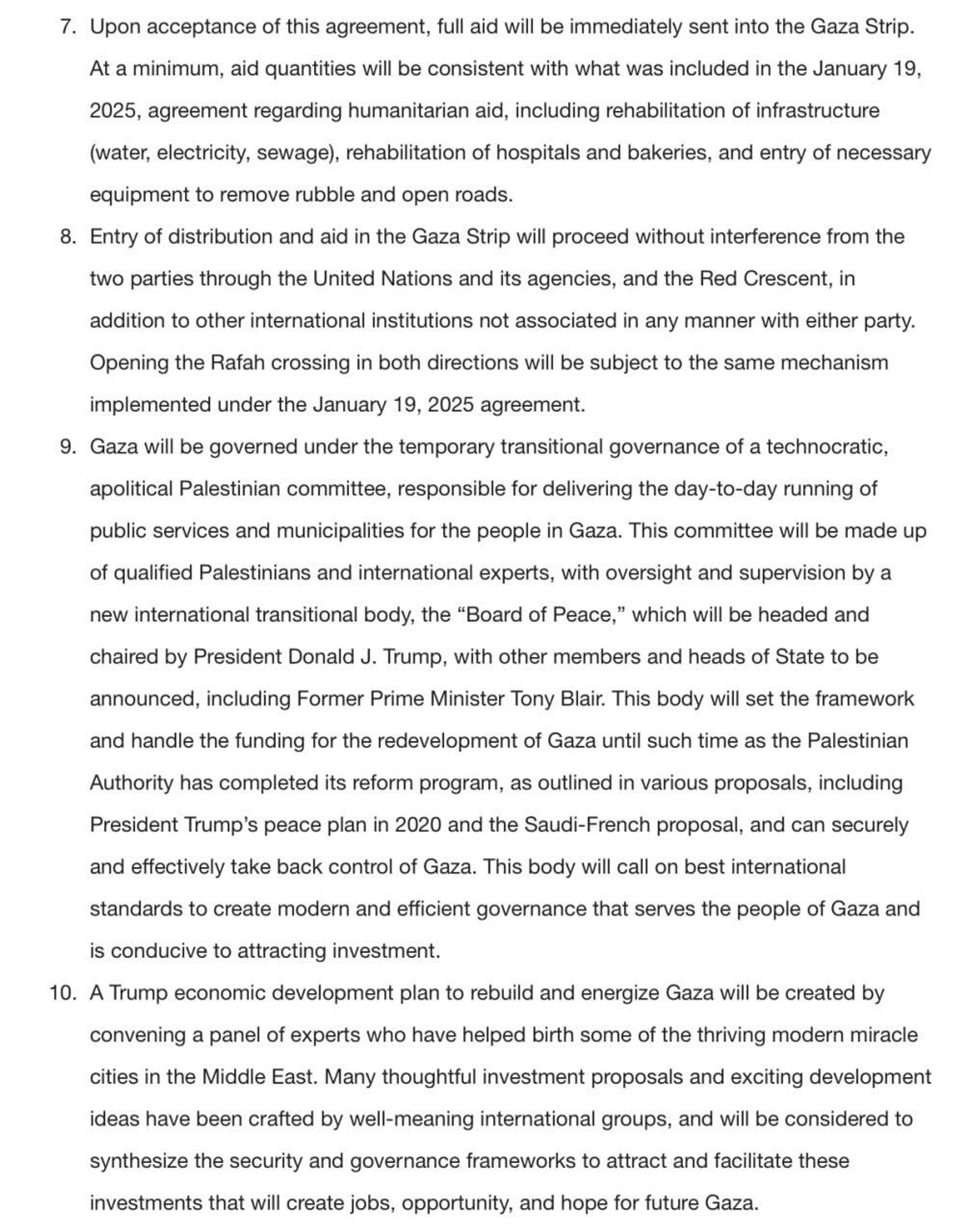 Plano de 20 pontos de Trump para resolução de conflito em Gaza: