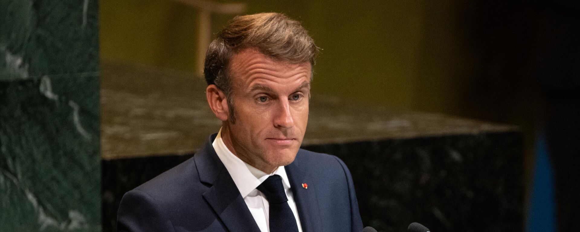 Emmanuel Macron, presidente da França, discursa na 80ª sessão da Assembleia Geral das Nações Unidas (AGNU), em Nova York. EUA, 23 de setembro de 2025 - Sputnik Brasil, 1920, 02.10.2025