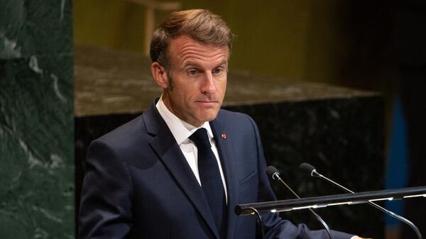 Emmanuel Macron, presidente da França, discursa na 80ª sessão da Assembleia Geral das Nações Unidas (AGNU), em Nova York. EUA, 23 de setembro de 2025 - Sputnik Brasil