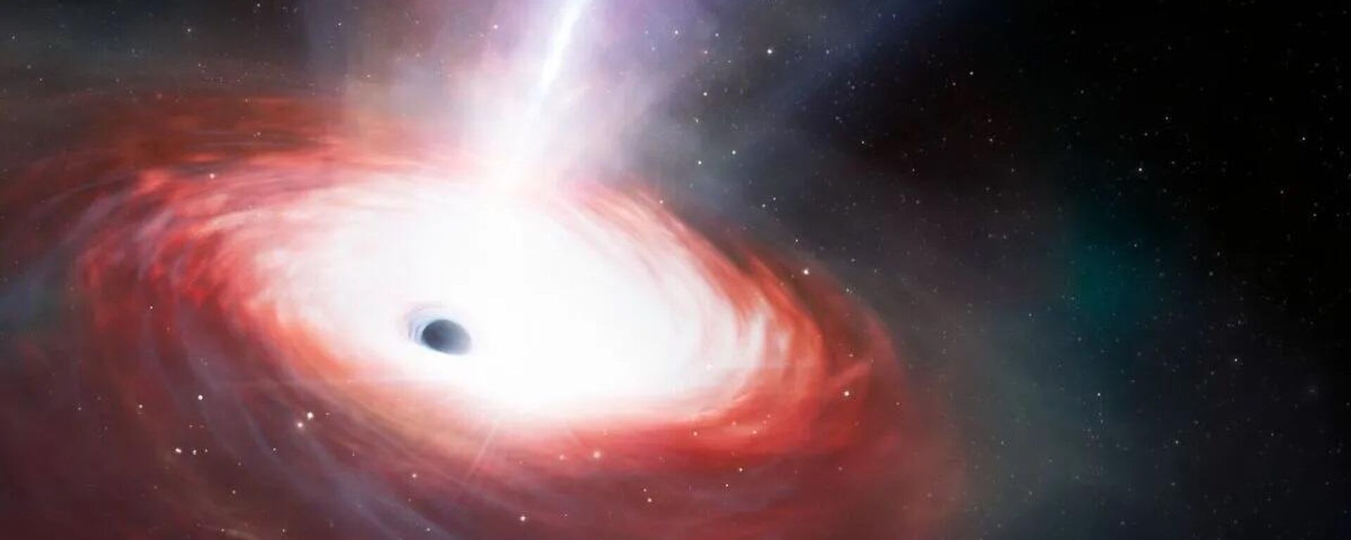 Impressão artística de um buraco negro de rápida alimentação que emite poderosos fluxos de gás - Sputnik Brasil, 1920, 02.12.2025