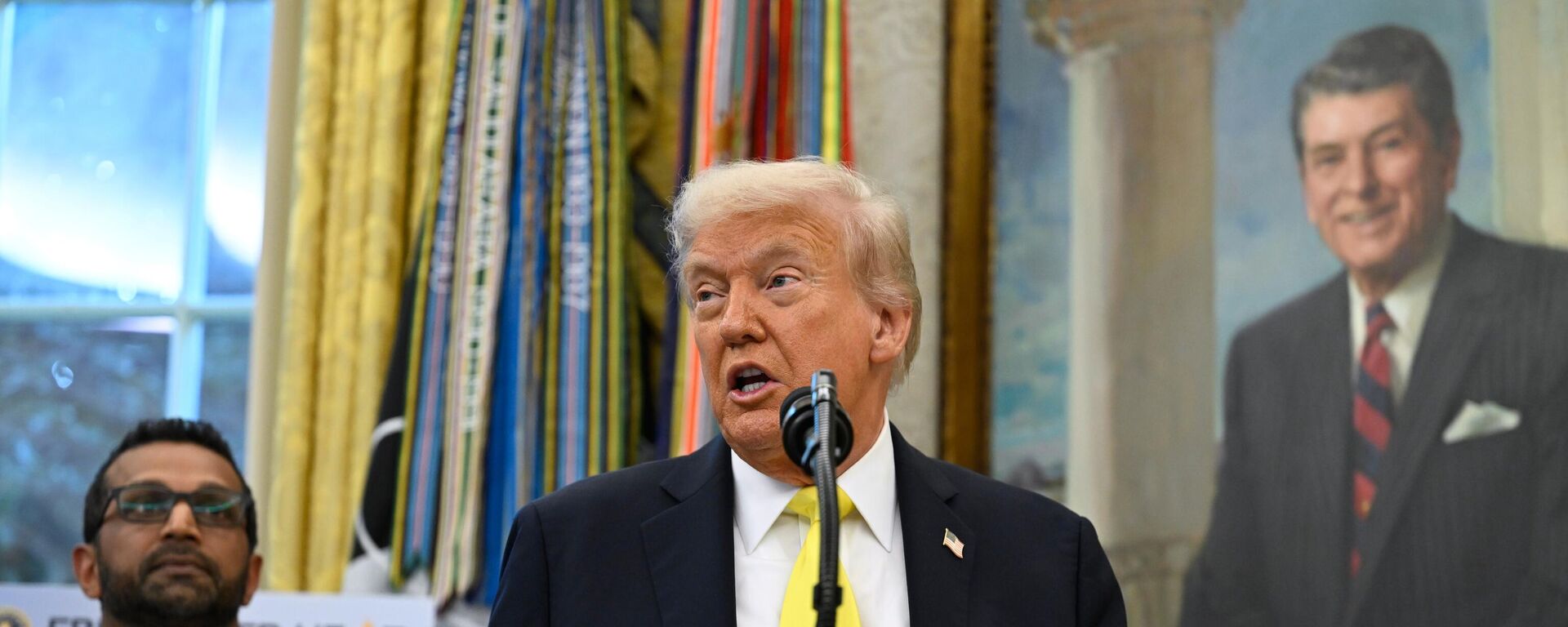 O presidente dos Estados Unidos, Donald Trump, durante coletiva de imprensa na Casa Branca, em outubro de 2025 - Sputnik Brasil, 1920, 15.10.2025