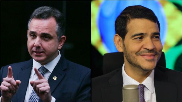 O senador Rodrigo Pacheco (PSD-MG) (à esq.) e o advogado-geral da União, Jorge Messias (à dir.), são os favoritos para assumir a cadeira deixada por Luís Roberto Barros no Supremo Tribunal Federal (STF) - Sputnik Brasil