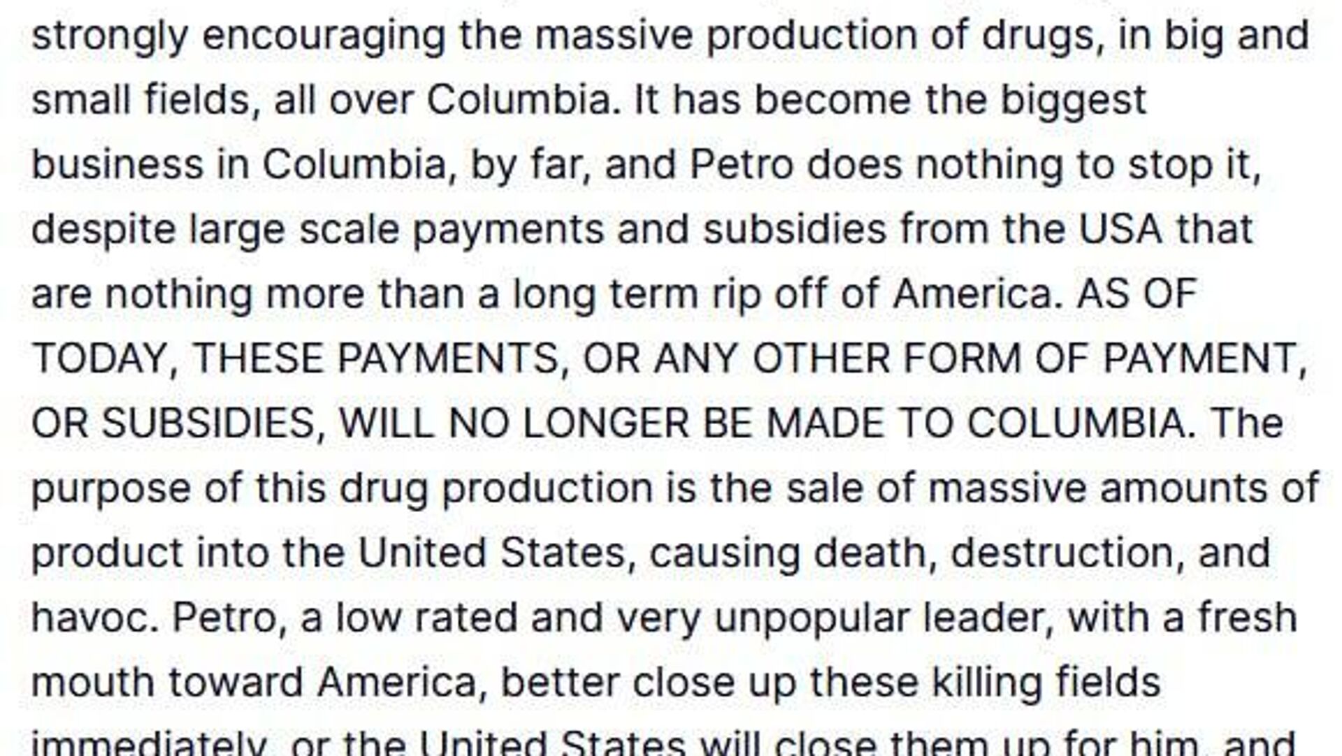 Trump chama Gustavo Petro de 'líder de drogas' e suspende todos pagamentos para Colômbia Trump chama Gustavo Petro de 'líder de drogas' e suspende todos pagamentos para Colômbia - Sputnik Brasil, 1920, 19.10.2025