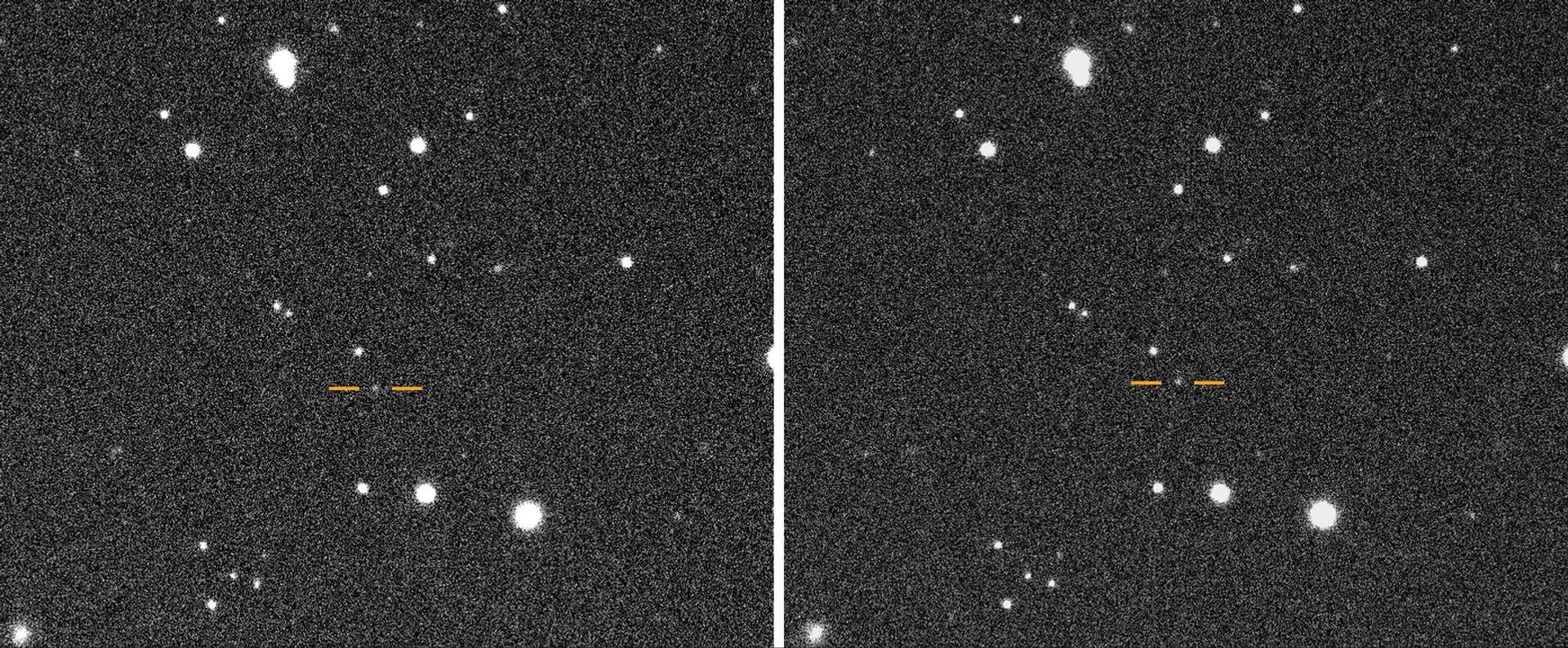Imagens da noite da descoberta de 2025 SC79 mostrando seu movimento em relação às estrelas de fundo
