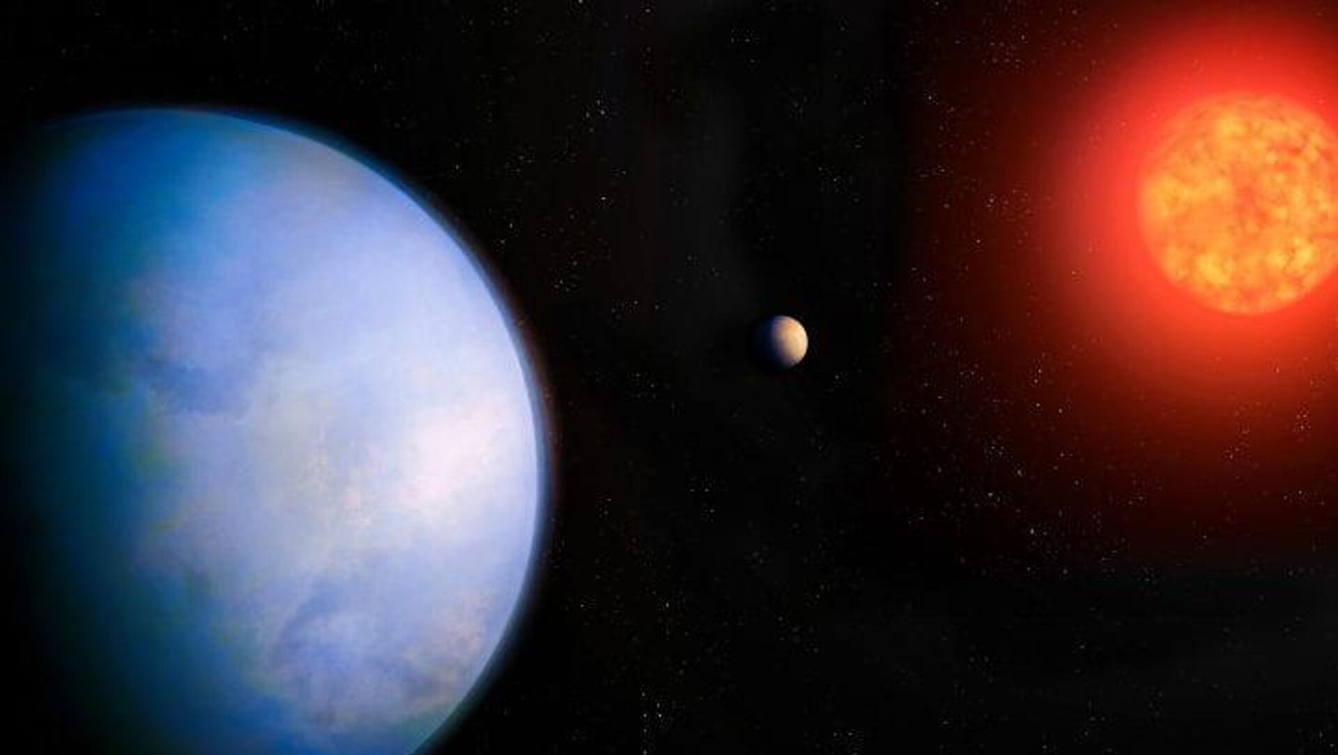 Concepção artística de GJ 251 c, mostrando o planeta (E), sua estrela hospedeira (D) e um planeta descoberto anteriormente que orbita mais perto da estrela (C) Concepção artística de GJ 251 c, mostrando o planeta (E), sua estrela hospedeira (D) e um planeta descoberto anteriormente que orbita mais perto da estrela (C) - Sputnik Brasil, 1920, 25.10.2025