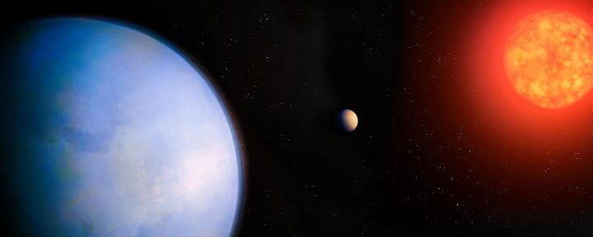 Concepção artística de GJ 251 c, mostrando o planeta (E), sua estrela hospedeira (D) e um planeta descoberto anteriormente que orbita mais perto da estrela (C) - Sputnik Brasil, 1920, 25.10.2025