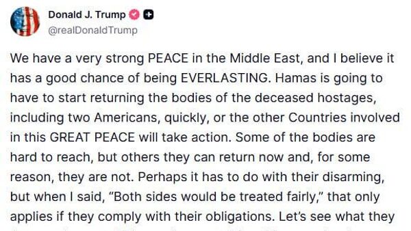 Trump: Hamas deve começar a devolver os corpos dos reféns em 48 horas - Sputnik Brasil