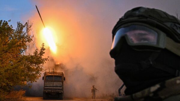 O sistema de colocação remota de minas Zemledelie na área de atuação do agrupamento russo Tsentr (Centro) na direção de Krasnoarmeisk (Pokrovsk, na denominação ucraniana) na zona da operação militar especial. - Sputnik Brasil