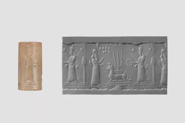 Selo cilíndrico assírio do final do século IX ao século VII a.C., Turquia Selo cilíndrico assírio do final do século IX ao século VII a.C., Turquia - Sputnik Brasil