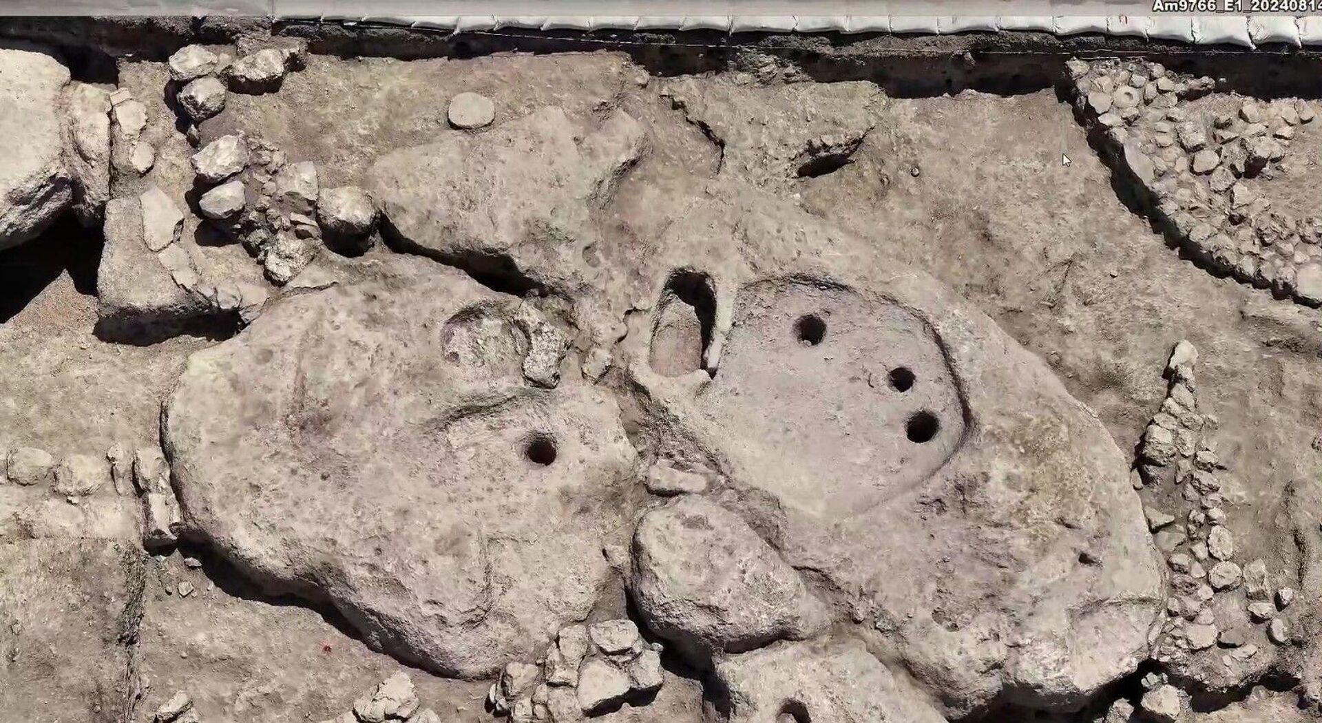 Uma das prensas vinícolas mais antigas do mundo, descoberta em uma escavação. - Sputnik Brasil, 1920, 07.11.2025