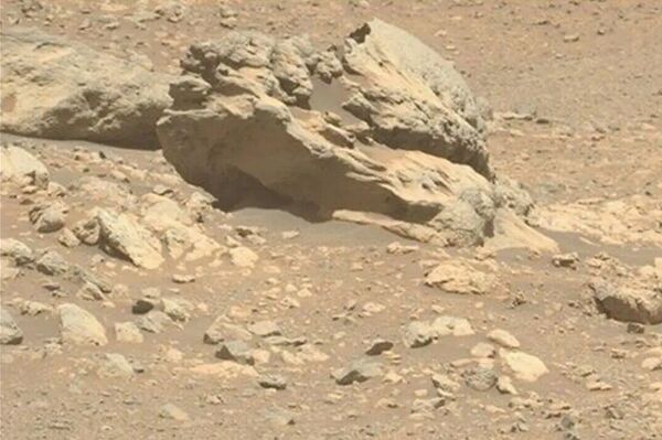 Rocha achada na região de Vernodden, dentro da cratera Jezero, em Marte - Sputnik Brasil