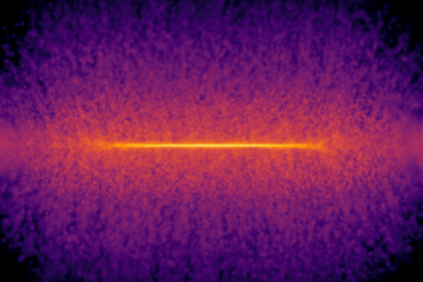 Imagens frontais (E) e laterais (D) de um disco galáctico de gás. Essas imagens da distribuição de gás após uma explosão de supernova foram geradas por um modelo substituto de aprendizado profundo - Sputnik Brasil