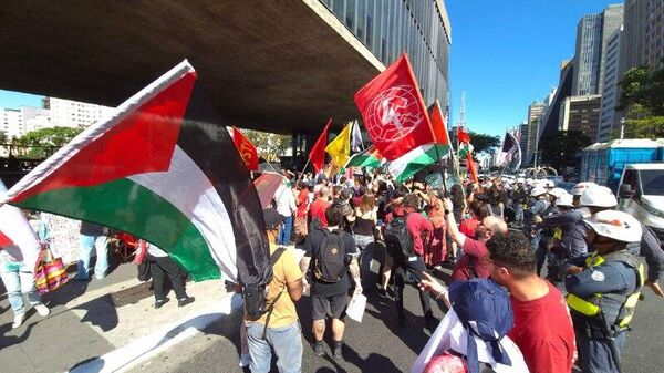 Dia de Solidariedade à Palestina tem atos no Brasil e manifestação reúne pequeno grupo na avenida Paulista, em São Paulo. 29 de novembro de 2025 - Sputnik Brasil