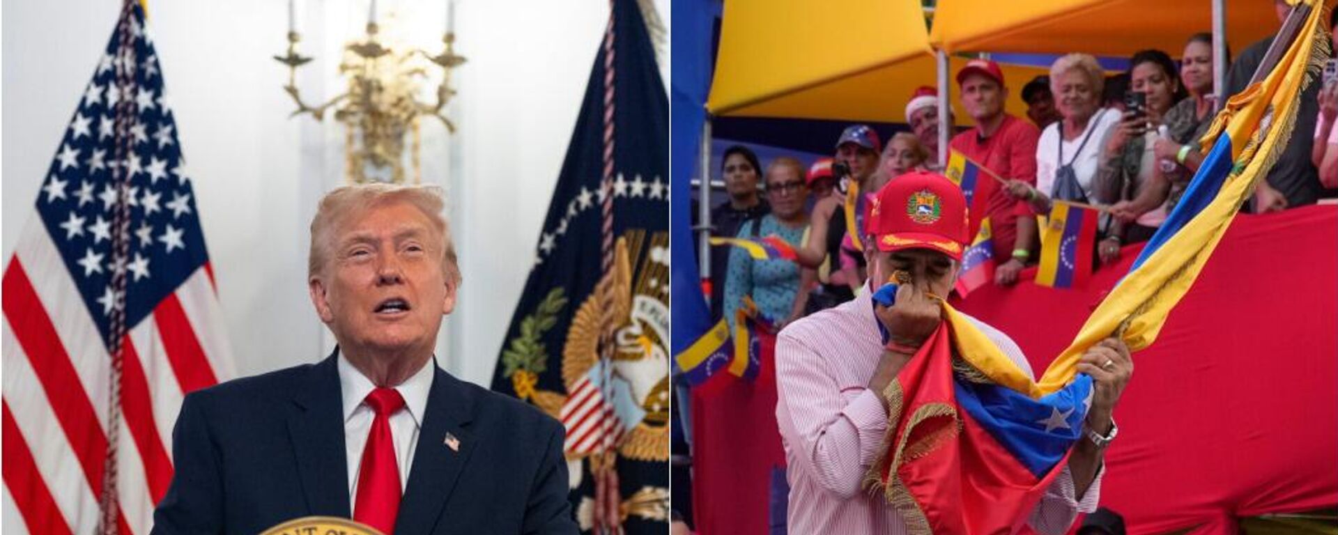 O presidente dos Estados Unidos, Donald Trump (à esq.), e o presidente da Venezuela, Nicolás Maduro (à dir.), vivem momento de tensão com envio de tropas norte-americanas para o Caribe - Sputnik Brasil, 1920, 01.12.2025
