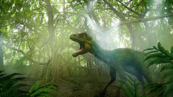 Dinossauro rugindo na selva pré-histórica - Sputnik Brasil