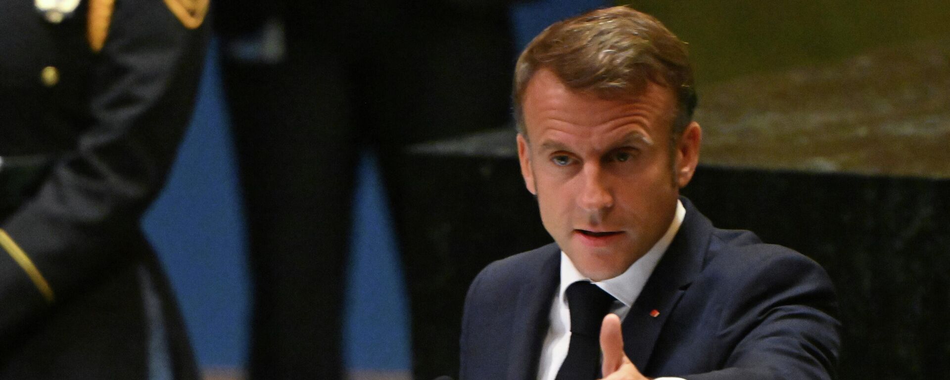 O presidente da França, Emmanuel Macron, durante discurso na Assembleia Geral da ONU, nos Estados Unidos - Sputnik Brasil, 1920, 20.12.2025