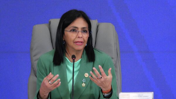 A vice-presidente da Venezuela, Delcy Rodríguez, em uma reunião ampliada da Comissão Intergovernamental de Alto Nível Rússia-Venezuela, em Caracas - Sputnik Brasil