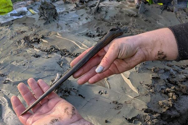 Adaga de 25 centímetros feita de osso de alce ou veado-vermelho com 5.000 anos, excepcionalmente bem preservada Adaga de 25 centímetros feita de osso de alce ou veado-vermelho com 5.000 anos, excepcionalmente bem preservada - Sputnik Brasil